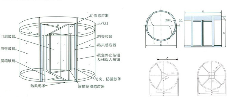 三翼旋转门设计，美与实用性的完美融合平面图片展示